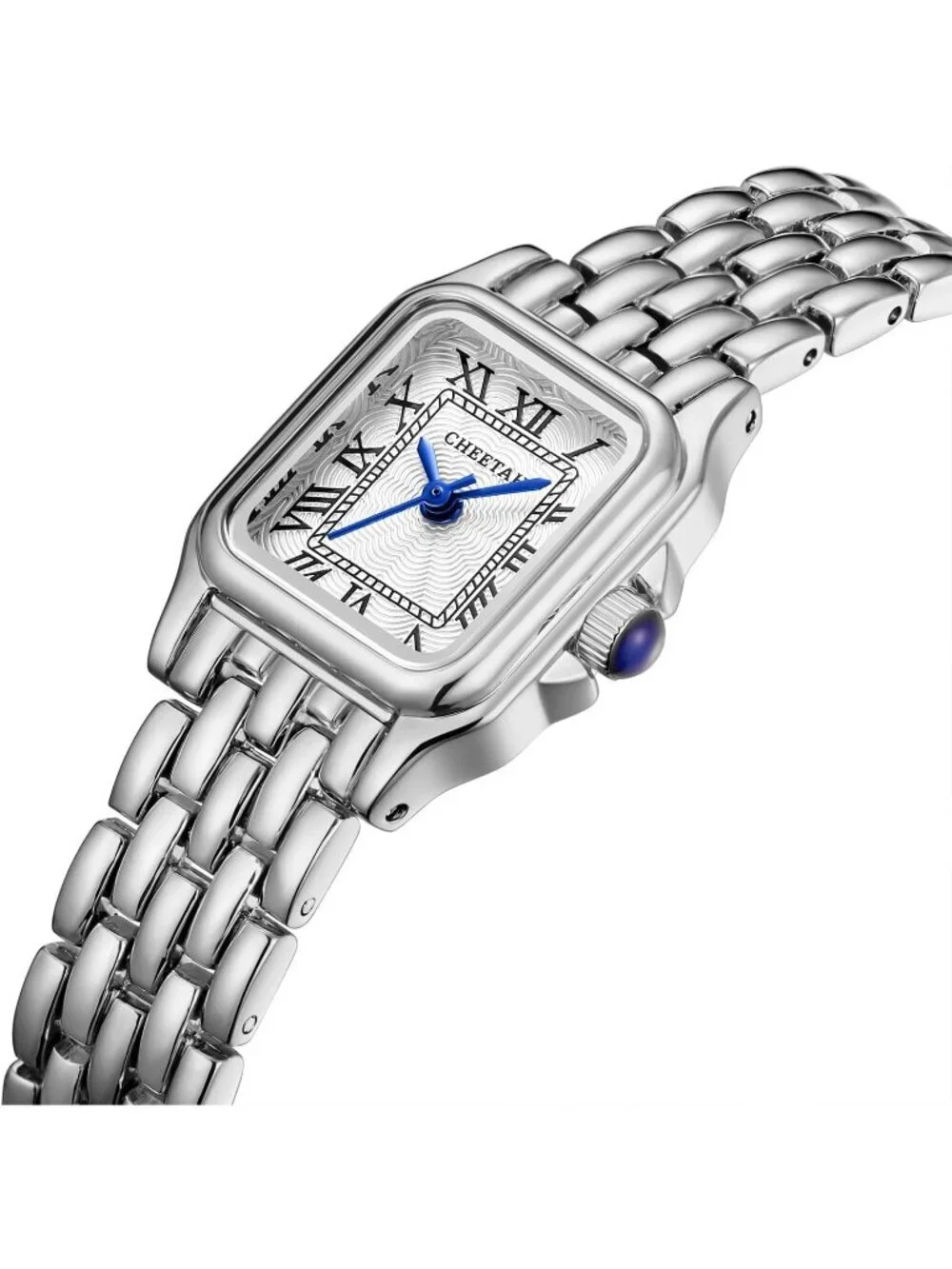 Cheetah Women's Silver White Rectangular Roman Dial Small Vintage Bracelet Watch